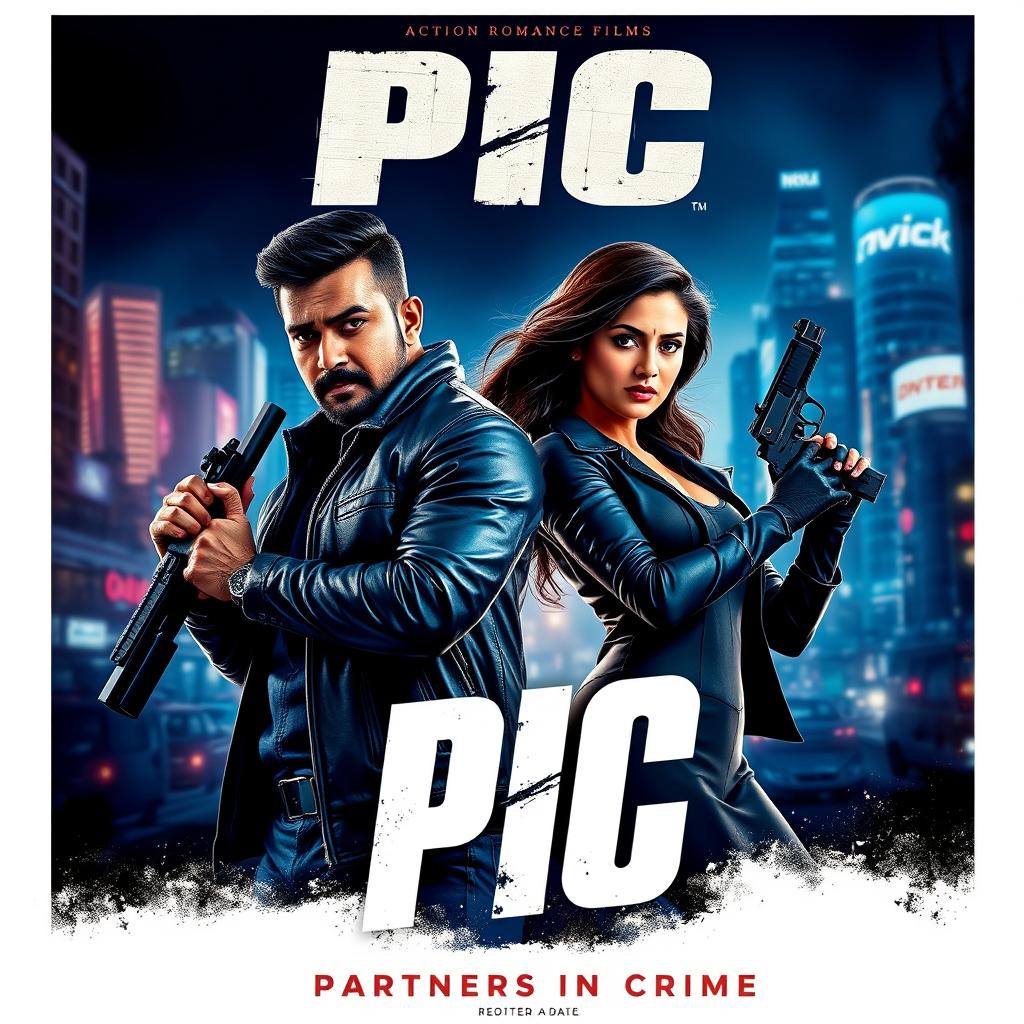 An eye-catching movie poster for an action romance film titled 'PIC'