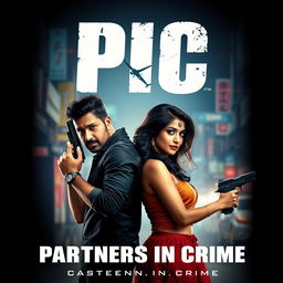 A dramatic and intense action-romantic film poster featuring a male and female Indian criminal couple