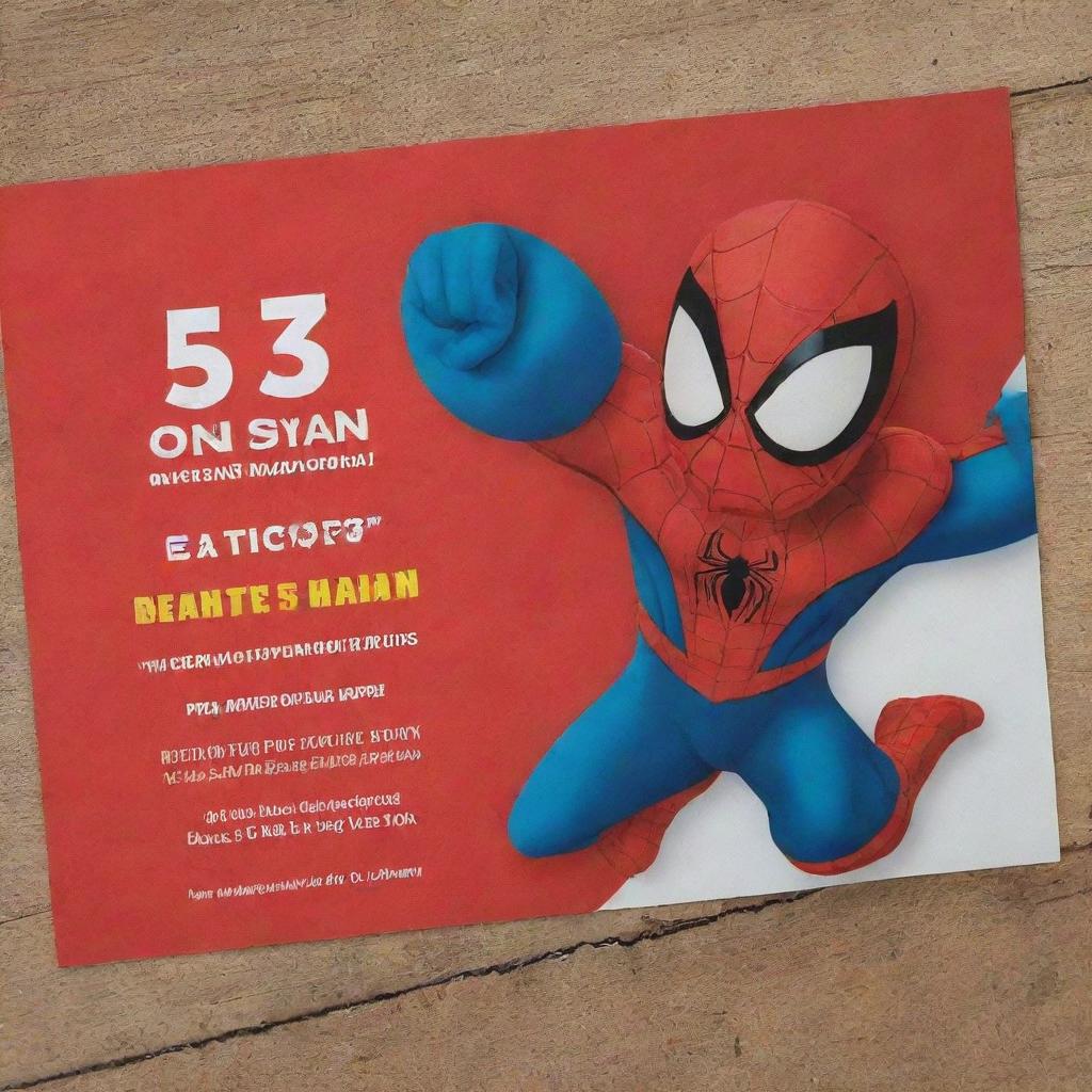 A bright, child-friendly Spider-Man themed birthday invitation for a 5-year-old boy named Osman. The invite should spotlight Spider-Man and incorporate the number 5