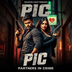 An action-packed romantic film poster featuring a male and female Indian criminal duo