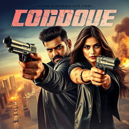 An action romantic film poster featuring a striking composition of a male and female Indian criminal partners