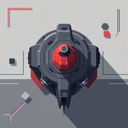 A top-down view of a futuristic turret designed in pixel art style