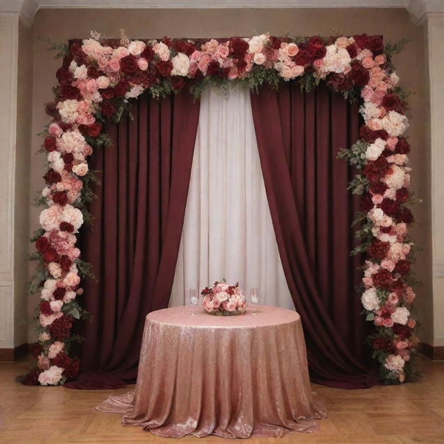 An elegant backdrop blending rose gold and burgundy tones, creating a beautifully rich and vibrant scene.