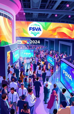 A vibrant, colorful digital illustration depicting the FSVA 2024 event