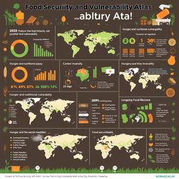 A detailed and informative infographic representing the Food Security and Vulnerability Atlas for the year 2024