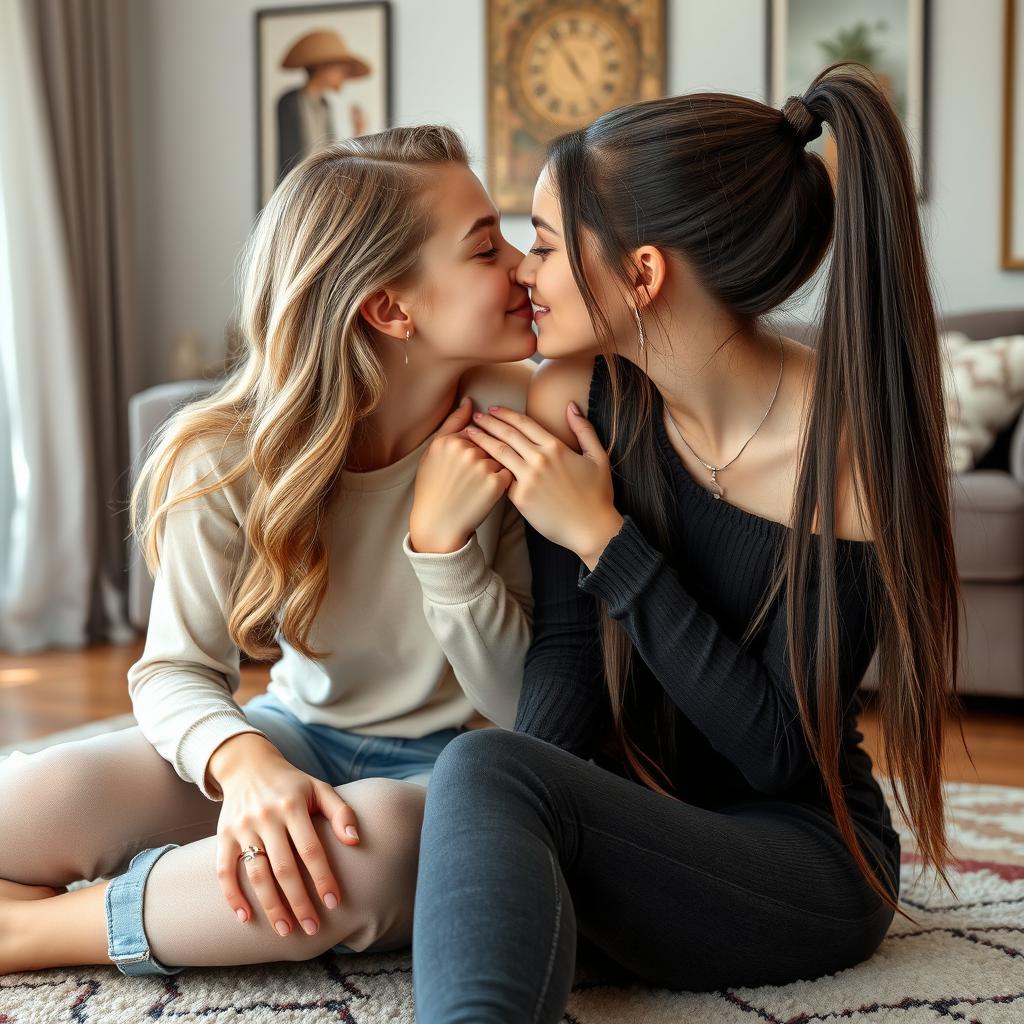 Two beautiful teenage girls, Ana and Julia, sharing an intimate moment