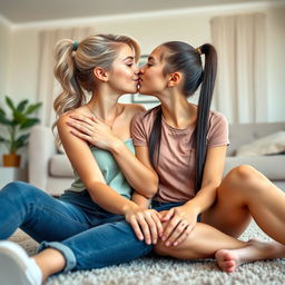 Two beautiful teenage girls, Ana and Julia, sharing an intimate moment