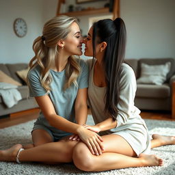 Two beautiful teenage girls, Ana and Julia, sharing an intimate moment