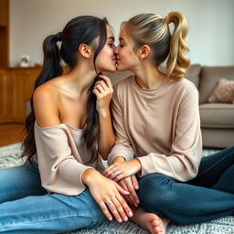 Two beautiful teenage girls, Ana and Julia, sharing an intimate moment