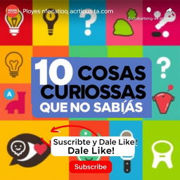 A colorful and eye-catching YouTube thumbnail for a video titled "10 Cosas Curiosas Que No Sabías" for the channel "Voces Del Futuro"