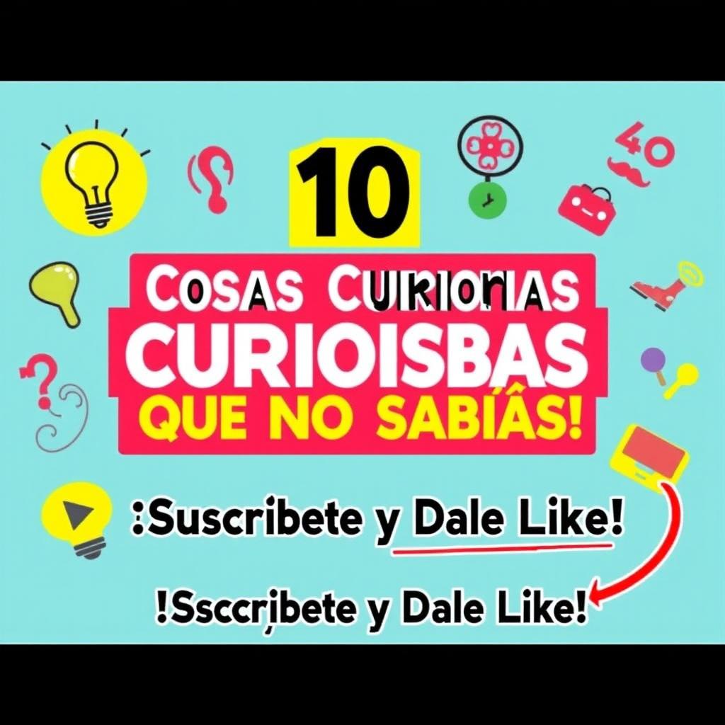 A colorful and eye-catching YouTube thumbnail for a video titled "10 Cosas Curiosas Que No Sabías" for the channel "Voces Del Futuro"