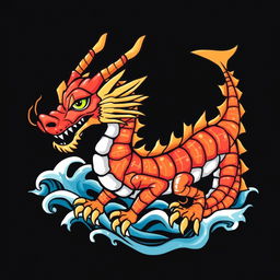 A vibrant and artistic t-shirt design featuring a cool dragon made of sushi rolls