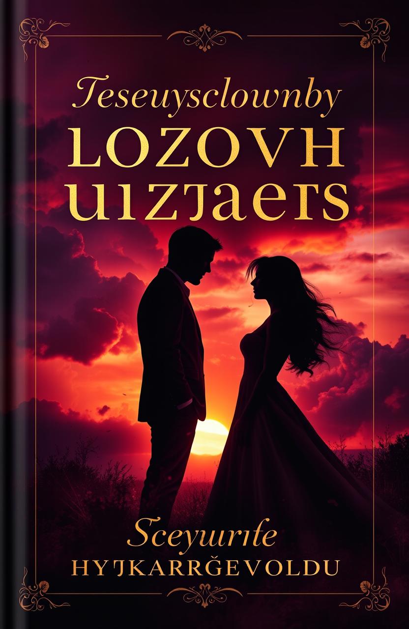 A captivating book cover design for 'Безусловно любовь убивает' by Пушкарев Всеволод, featuring a dramatic scene where a silhouette of a man and a woman stand apart, looking towards each other with longing expressions