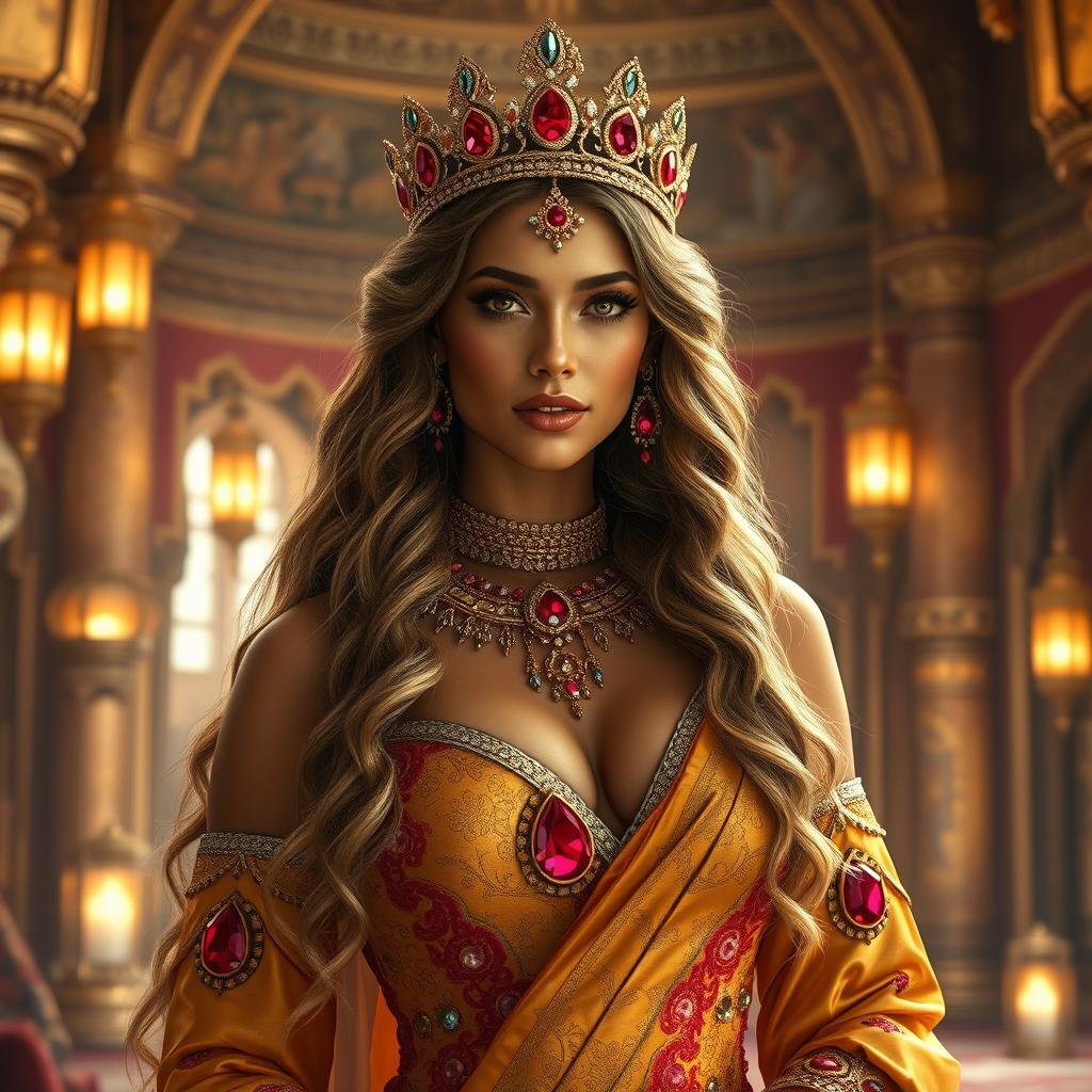 A stunning and alluring portrayal of the Queen of Sheba, exuding confidence and grace