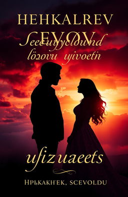 A captivating book cover design for 'Безусловно любовь убивает' by Пушкарев Всеволод, featuring a dramatic scene where a silhouette of a man and a woman stand apart, looking towards each other with longing expressions