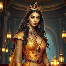 A stunning and alluring portrayal of the Queen of Sheba, exuding confidence and grace