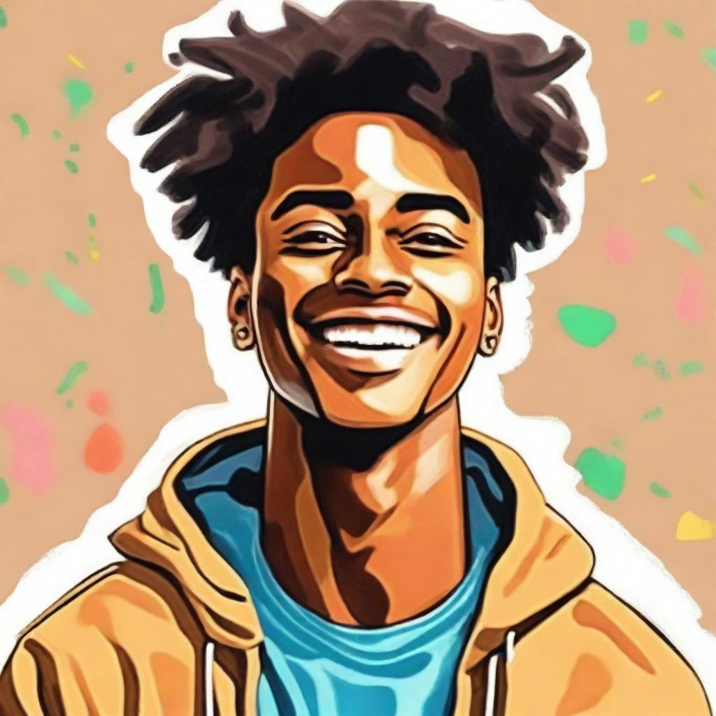 A youthful, vibrant portrait of a brown-skinned young man radiating positivity and energy.