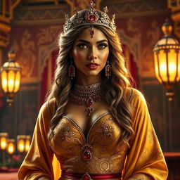 A stunning and alluring portrayal of the Queen of Sheba, exuding confidence and grace