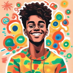 A youthful, vibrant portrait of a brown-skinned young man radiating positivity and energy.