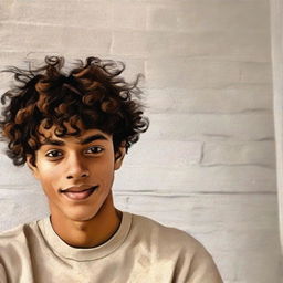 A lively portrait of a brown-skinned young man with short curly hair, exuding vivaciousness and dynamism.