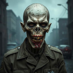 A tall, decaying German Nazi zombie, wearing a tattered military uniform that shows signs of wear