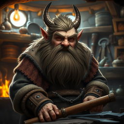 A realistic depiction of a hobbit inspired by Ornn from League of Legends, designed in a medieval style