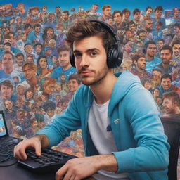 A detailed and vibrant illustration of Argentine Youtuber Tiago PZK, known for his gaming content, set against a backdrop of video game scenes.