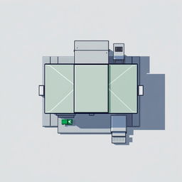 A top-down view of a repair station designed in pixel art style, featuring a roof