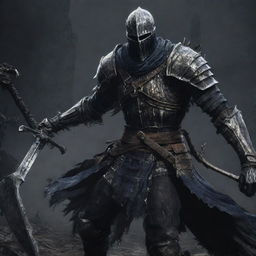 Artorias, a feared knight from Dark Souls, bravely battling against imposing black skeletons in a tight, square composition.