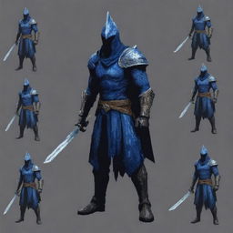 Generate 2D sprites featuring the character Artorias, known for his armor and large greatsword. Show him in various poses and actions in a vibrant pixel art style.