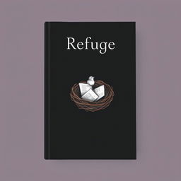 A minimalist book cover design for a book titled 'Refuge'