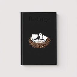 A minimalist book cover design for a book titled 'Refuge'