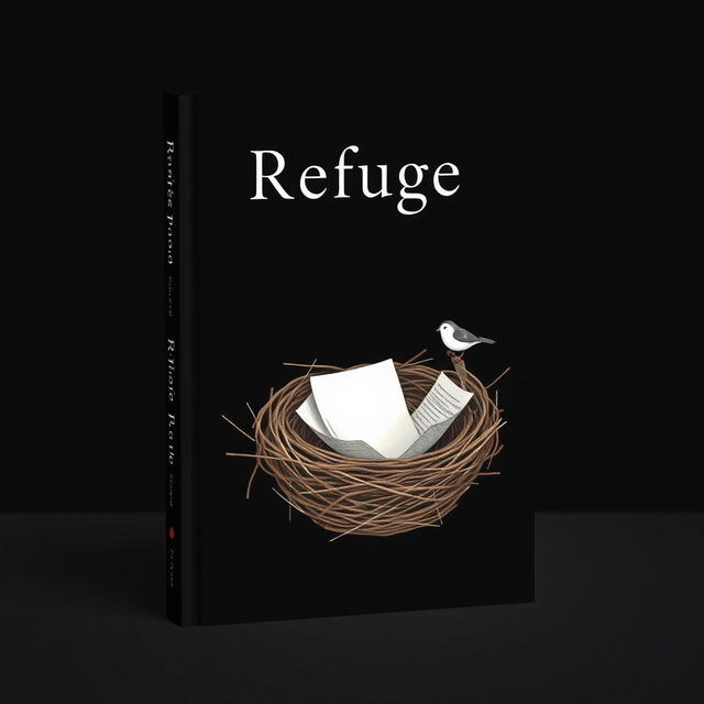 A minimalist book cover design for a book titled 'Refuge'