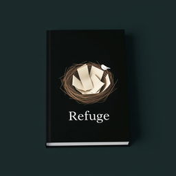 A minimalist book cover design for a book titled 'Refuge'