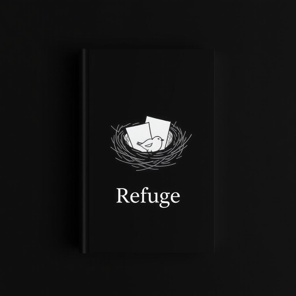 A minimalist book cover design for a book titled 'Refuge'