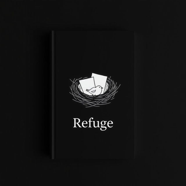 A minimalist book cover design for a book titled 'Refuge'