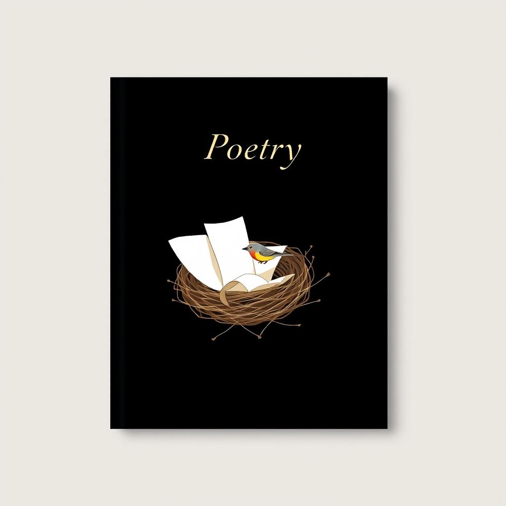 A beautifully minimalist cover design for a poetry book, with a solid black background that conveys depth and elegance