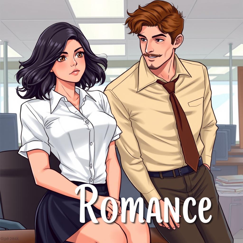 A romance book cover featuring a corporate office background