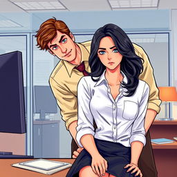 A romance book cover featuring a corporate office background