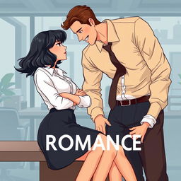 A romance book cover featuring a corporate office background