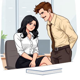 A romance book cover set in a corporate office environment