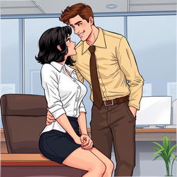 A romance book cover featuring a corporate office setting as the background