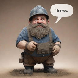 A dwarf miner, exhausted and covered in dust, with a speech bubble that says 'I'm tired boss'