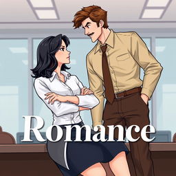 A romance book cover featuring a corporate office background