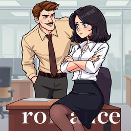 A romance book cover featuring a corporate office background