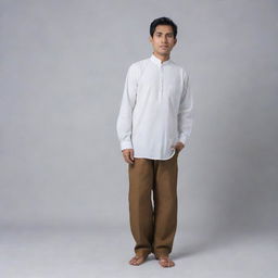 A Malay man wearing traditional or contemporary pants, standing confidently.