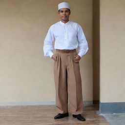 A Malay man wearing traditional or contemporary pants, standing confidently.