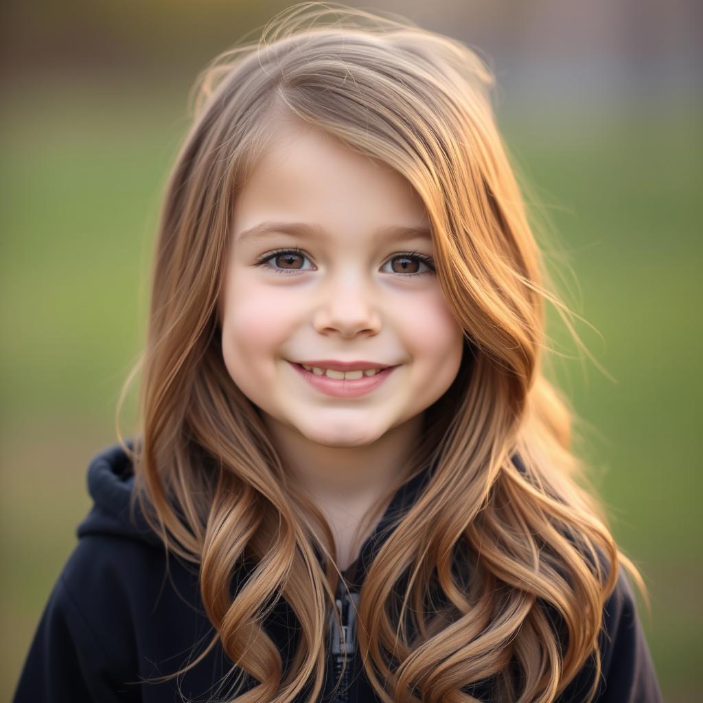 A cute girl wearing a black hoodie, with brown eyes and long wavy brown hair