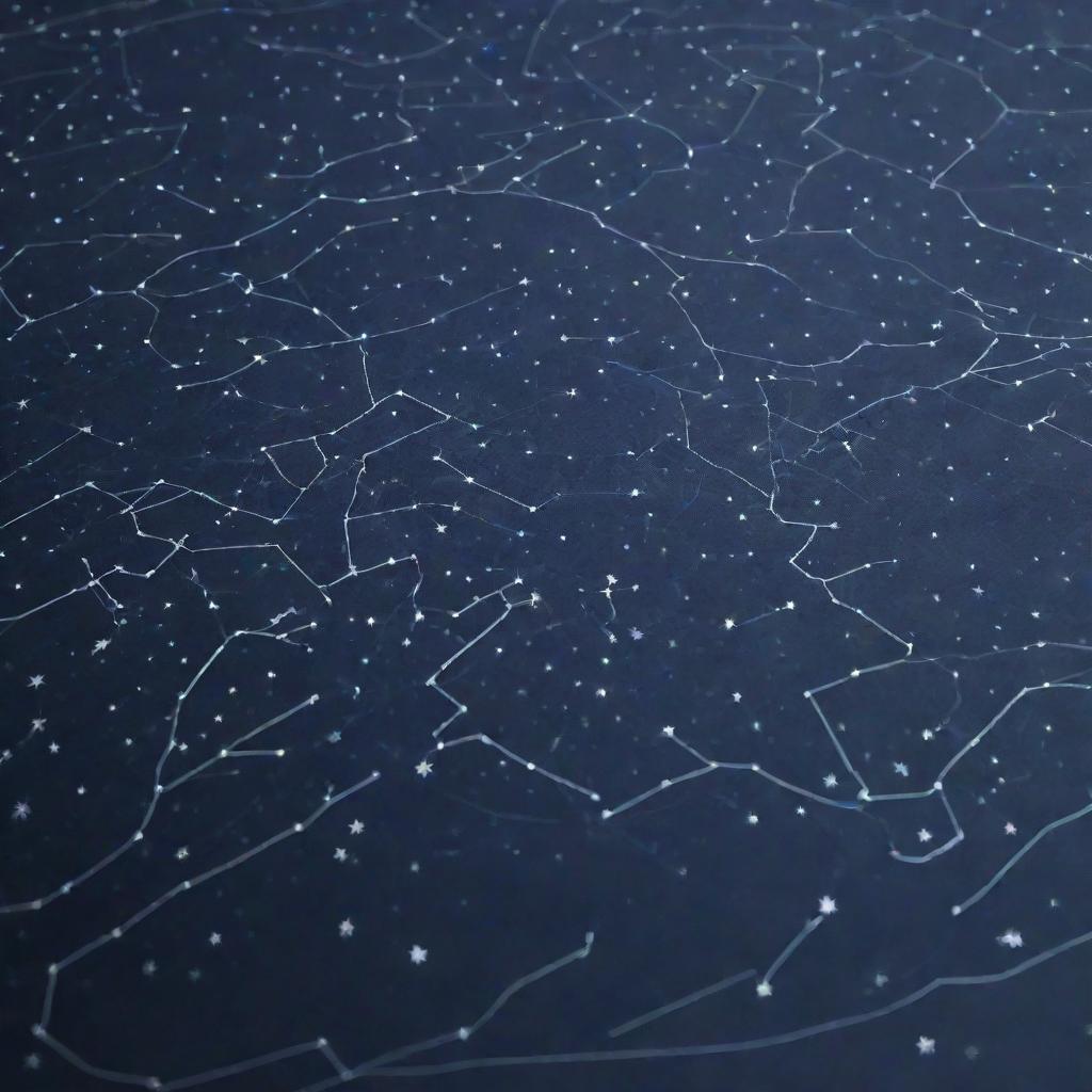 A detailed and precise display of star constellations on an A4 size map. The stars should be bright against a dark midnight sky.