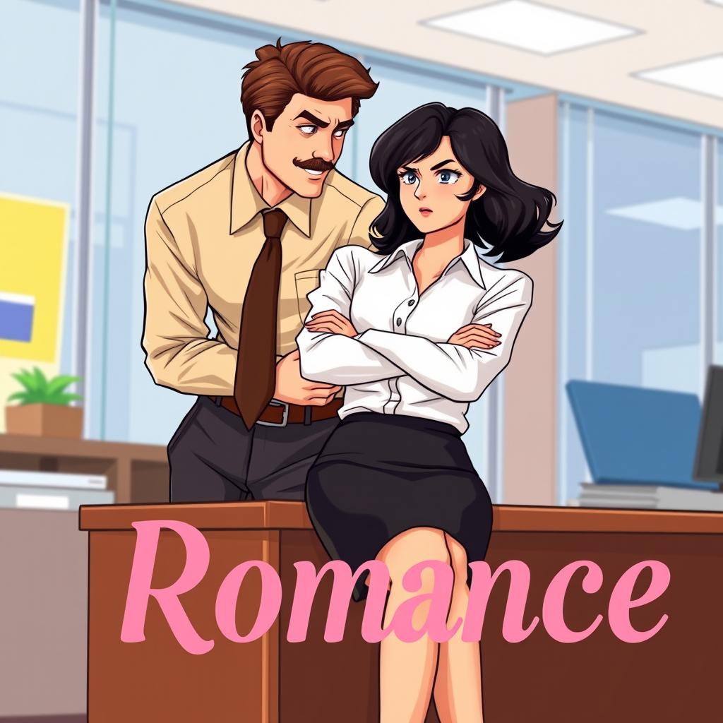 A romance book cover featuring a corporate office background